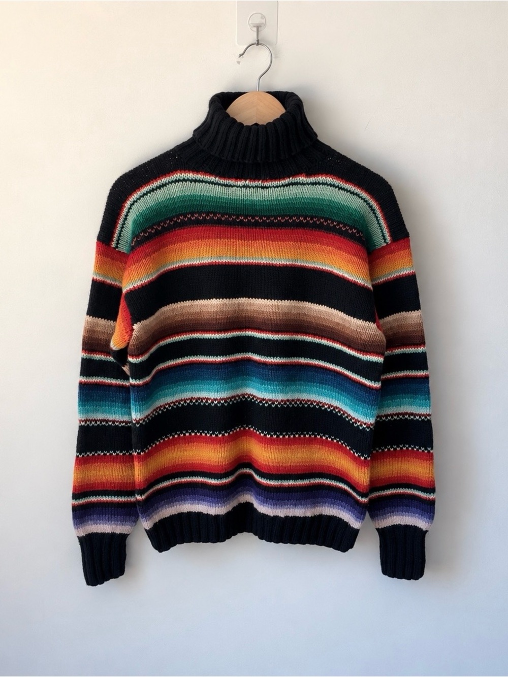Vintage Ralph Lauren 100% Wool Hand Knit Turtleneck Size M Sweater Serape Aztec
